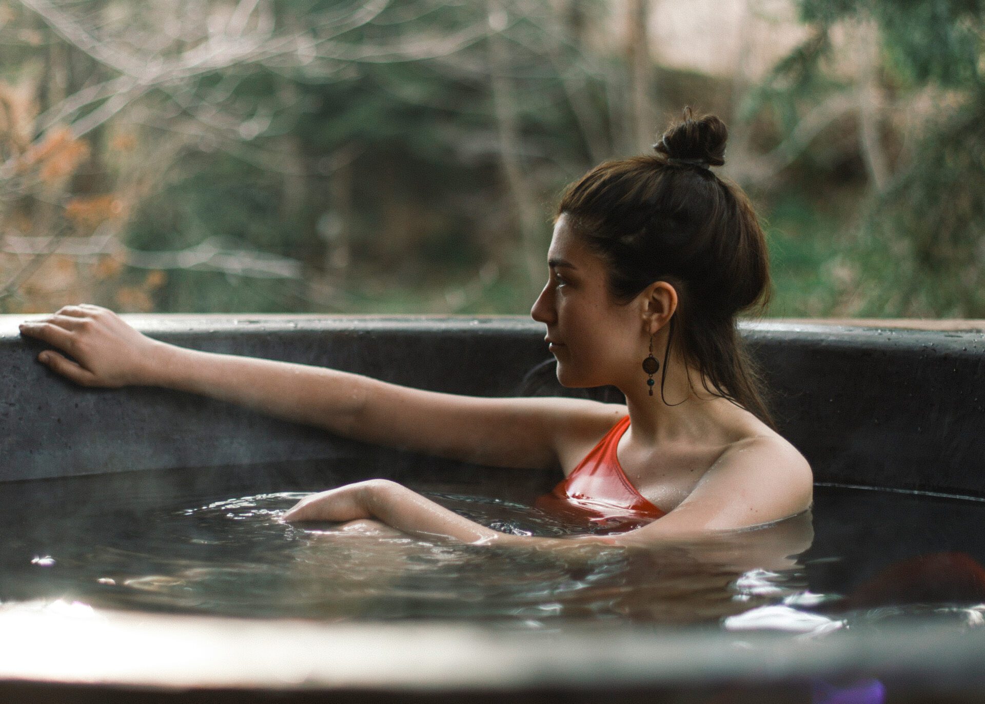 Relaxing in outdoor hot tub